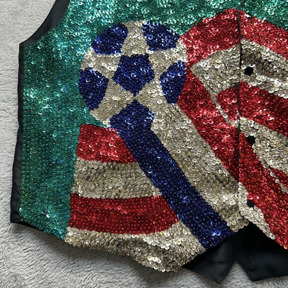 Vintage World Cup Vest Mens XXL Soccer Sequin Bling Red Flag Stars Patriotic 2XL - Picture 2 of 10
